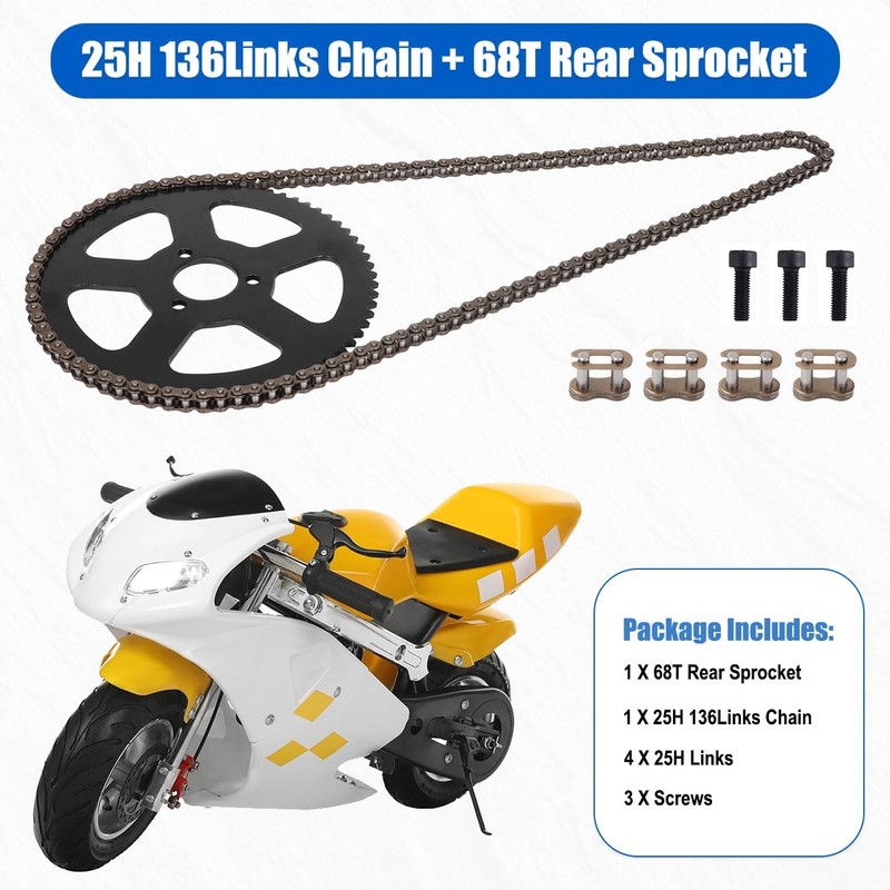 CMIYETO 25H Chain 136Links + 4Links + 68T Rear Sprocket