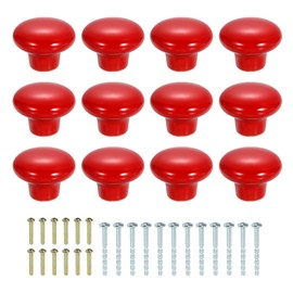 sourcing map 12Pcs Ceramic Cabinet Knobs, 38mm/1.5" Mushroom Round Shaped Drawer Knobs Dresser Knob Pulls Handle with Screws for Wardrobes Bedroom Furniture Closet Cupboard, Red
