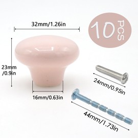 Joyangy 10Pack Ceramic Cabinet Knobs, 1.26Inch/32mm Pink Round Drawer Dresser Knob Pulls Handle with Screws, for Kitchen Cupboards, Wardrobes, Children's Rooms, Bedroom Furniture & Office Desks