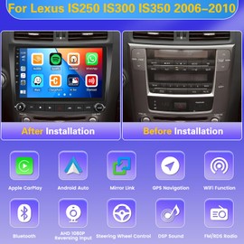 for Lexus is250 is300 is350 2006-2010【8 Core 4+64GB】 Android Radio Dash Kit, 10.1'' Touch Screen Car Stereo with Wireless Carplay Android Auto, GPS/WiFi/32EQ DSP/5.0 Bluetooth/SWC/Backup Cam