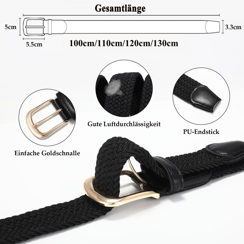 JasGood Women's Stretch Belt, Braided Belt, Women's Elastic Fabric Belt,