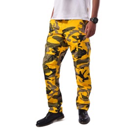 BACKBONE Mens Fashion Bright Camouflage Cargo Pants Military Combat Style BDU Pants (L, Yellow Camo)