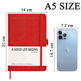 SAYEEC Lined Journal Notebook 1 Pack, A5 Hardcover Notebook for Work with Pockets, 200 Pages Thick Paper, Medium 14 cm × 21 cm (Red)