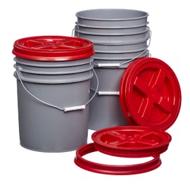 Consolidated Plastics 5 Gallon Gray Food Grade Buckets + Red Gamma Seal Lids, BPA Free Container Storage, Durable HDPE Pails, Made in USA (3 Pack)