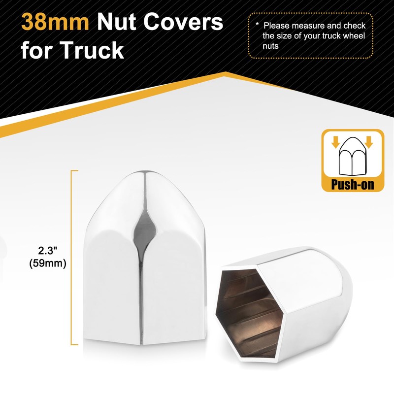 HQALTY 38mm Lug Nut Covers with Flange ABS Chrome Screw-on