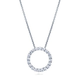 BERRICLE Sterling Silver Open Circle Cubic Zirconia CZ Fashion Pendant Necklace for Women 17 inch, Rhodium Plated