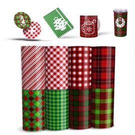 Christmas Sublimation Transfer Ink Sheets for Heat Press Machine, Plaid Elks Holiday Sublimation Transfer Paper for T Shirts,Tumblerss,4.5x12Inch,8Pcs