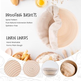 Banneton Bread Proofing Basket Set, Sourdough Starter Kit, Set of 2 9 inch Round Sourdough Proofing Baskets with Full Set of Bread Making Kit, Sourdough Bread Baking Supplies, Bread Baking Gifts