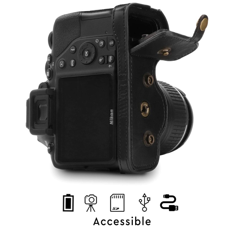MegaGear MG1535 Nikon D3500 Ever Ready Kameratasche und Trageriemen, Leder,