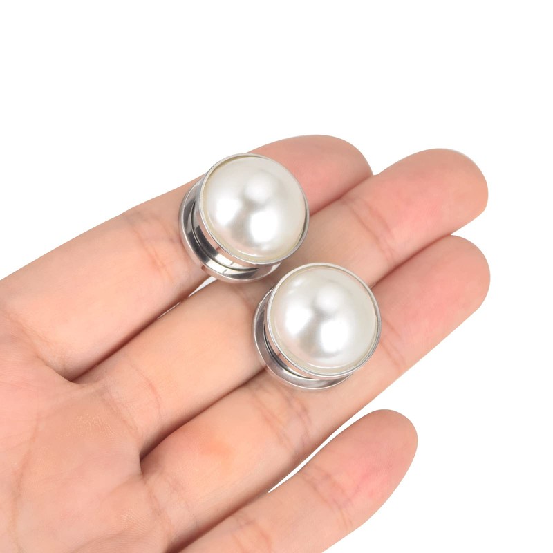 Qmcandy 2pcs Stainless Steel Pearl Ear Tunnels Double Flared Screw