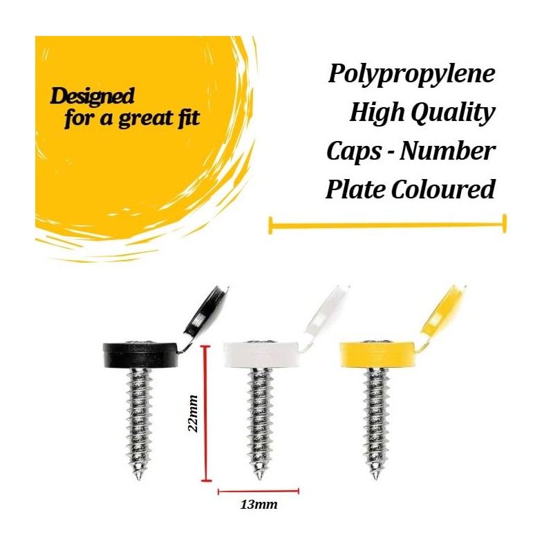 UK Number Plate Fittings - White, Black and Yellow Screw