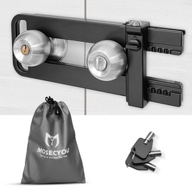 MOSECYOU Double Door Locking Device, French Door Lock Security Barricade, Keyed Extra Door Lock for Doors with Double Handles/Knobs/Levers, All Metal Construction, Safety U-Shaped Bar Prevent Kick Ins