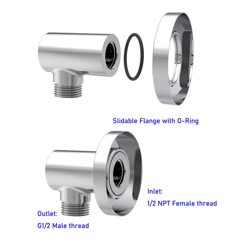 Aquaiaw Wall Supply Elbow with O-Ring Flange, Tapered 1/2 NPT