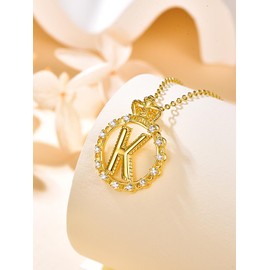 KINGWHYTE Letter Chain for Women Gold-Plated Initials Chain with Letter Crown Pendant Necklace Gold Jewellery Birthday Gift for Girls Women Girlfriend Valentine's Day, Sterling Silver