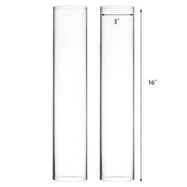 CYS EXCEL 6 PCS (H:16" D:3") Open Ended Glass Hurricane Candleholder Tube Shade | Multiple Size Choices Open Flame Candle Chimney Tube Cover | Bottomless Cylinder