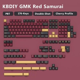KBDiy 176 Keys Clone Red Samurai Key Caps PBT Double Shot Custom Keycap Set,Keycaps 60 Percent,Cherry Profile Keycaps for GK61/64/68/84/87/100/104/108 Mechanical Keyboard