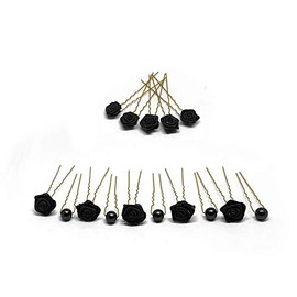 15-Piece Bridal Hair Accessory Set - Bridal Hair Jewellery Set 3-G - Black