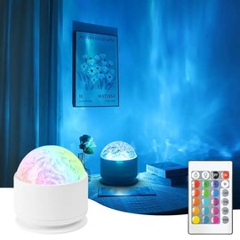 Aurora/Water Ripple/Sky Projector Light, 1/2 Counts USB Rechargeable 16 Colors LED Projector Lamp with Remote Control, Home Decor Northern Lights Ambient Light, Room Decor:_Water Ripple*1_White