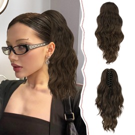 Sofeiyan Ponytail Extension Clip-In Claw Hairpiece Ponytail Hair Extension Long Wavy Curly Ponytail with Clip Hair Extension Synthetic Hair Heat Resistant for Women, Brown Mix