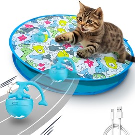 Cyrabota Interactive Cat Toy, Electric Hunting Toys for Bored Indoor Cats, Motion Activated Fast Moving Ball Rolling in Cat Play Mat, Hide and Seek Kitten Toy