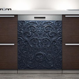 Carved Flowers Black Wallpaper Magnetic Dishwasher Sticker,Fridge Door Cover Magnetic,Refrigerator Magnets Art Skin Panel Decal,Home Decor Decal,Vinyl Sticker,23 x 26inchs