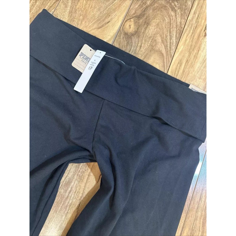 Victoria's Secret Pink Foldover Full Length Cotton Legging Black Tropical