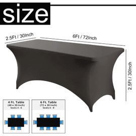 Mienocol Grey Spandex Tablecloths Stretchy Rectangle Washable Universal Patio Elastic Tablecloth for Kitchen Event Wedding Cocktail Bar Exhibition Banquet Party