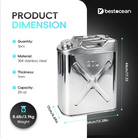 5 gallon 304 Stainless Steel stainless steel water jug, 20L cooking oil storage container,Deep Fryer Oil Storage & Hot Container，Suitable for outdoor camping, kitchen, and food cart equipment