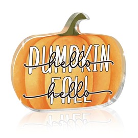 Fall Pumpkin Desk Decor Fall Home Room Farmhouse Office Shelf Decor Thanksgiving New Home Housewarming Autumn Gifts for Women Men Friend Coworkers Hello Pumpkin Acrylic Sign
