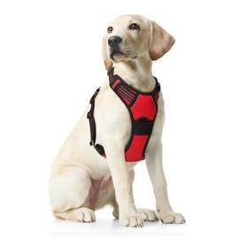 Funfox Dog Harness Medium Breed, No Pull Dog Harness Adjustable with Handle Easy Control, Durable Materials 2 Clips Harnais Pour Chien Reflective Strips Pet Vest for Night Walking Red M