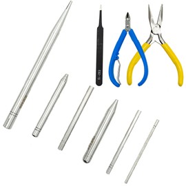 8 Pieces Metal Model DIY Tool Sets 6 Pieces Metal Cone Shape Bending Assist Tools and 2 Pieces Diagonal Plier Nose Plier Tool Kits for 3D Metal Jigsaw Puzzles Model Assembly Jewelry DIY