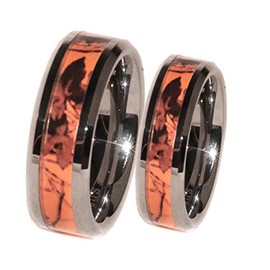 Orange Camouflage His & Her Ring Band Set (His 8 Hers 6)