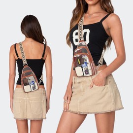 QOECI Clear Sling Bag Stadium Approved with 2 Detachable Straps, Double Zipper Clear Bag for Stadium Events, Sling Bag Purses for Concerts Sports, with Adjustable Dark Brown & Small Rhomboid Straps