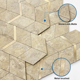 MOFIT Peel and Stick Backsplash for Kitchen,3D Wall Panel Peel and Stick Tile Self Adhesive Backsplash for Bathroom Tile Stickers Diamond (10Sheets,Beige Gold)