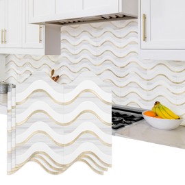 Vamos Tile 10-Sheet Peel and Stick Backsplash Seamless Tile,Stick on Backsplash for Kitchen and Bathroom, Dolomite Gray+ Pure White PVC Mixed Metal Light Gold Self Adhesive Wall Tiles