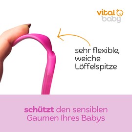Vital Baby Mama's First Spoon, Feeding Spoon, Complementary Food Spoon for Jars, Scraper, Extra Long Spoon, Baby Spoon, Dishwasher Safe, from approx. 4-6 Months, Pack of 4 - Pink/Green