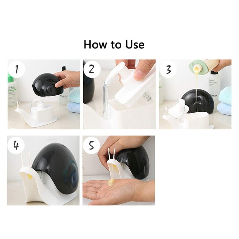 Cute Snail Soap Dispenser for Kitchen Bathroom etc. (120ML) (Black)
