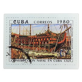 Nautical Tropical Imports Cutting Board Cuban Ship Stamp Tempered Glass 15 by 11 Inches