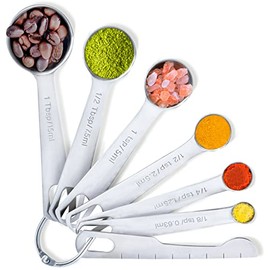 BALCI - 6 Measuring Spoons, Heavy Duty 18/8 Premium Stainless Steel Measuring Spoons Set, Spoons with US and Metric Measurements , Set of 6 + Leveler, Measuring tools for Dry and Liquid Ingredients