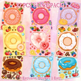 Ozepao 27 Sheets Make a Face Donut Sticker Sheets for Kids | Make Own Dessert Stickers for Birthday Party Favors,Crafts,Treat Boxes Decorations