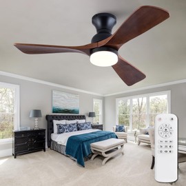 XBIBI 42 Inch Low Profile Ceiling Fan with Light and Remote, Dimmable LED Light, Quiet DC Motor Flush Mount Ceiling Fan, Wood Hugger Ceiling Fans with Lights, Indoor Outdoor Black