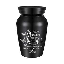 Small Urns for Human Ashes Aluminium Mini Keepsake Urn Butterflies Small Cremation Urns for Ashes Memorial Ashes Keepsake-I Know Heaven is A Beautiful Place Because They Have My Mom