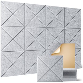 Sonicism 12 Pack X-Lined Acoustic Panels with Self-Adhesive, 12"X 12"X 0.4" Sound Proof Foam Panels, Decorative Soundproof Wall Panels, Sound Absorbing Tile for Home & Offices, Silver Gray