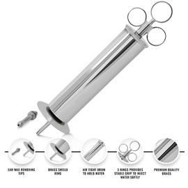 DEXSUR Ear Wax Removal Syringe – Durable Brass with Chrome Plating, Tri-Stream Tip, Easy & Safe Ear Wax Irrigation, Latex-Free, 8 Oz