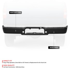 DNA MOTORING Rear Bumper Face Bar Compatible With Ford F150 2004-2008, Mark LT 2006-2008, Fits Fleetside Models without Parking Assist Sensor Holes, FO1102361, Black, BUMP-R-F15006-FB-01-BK