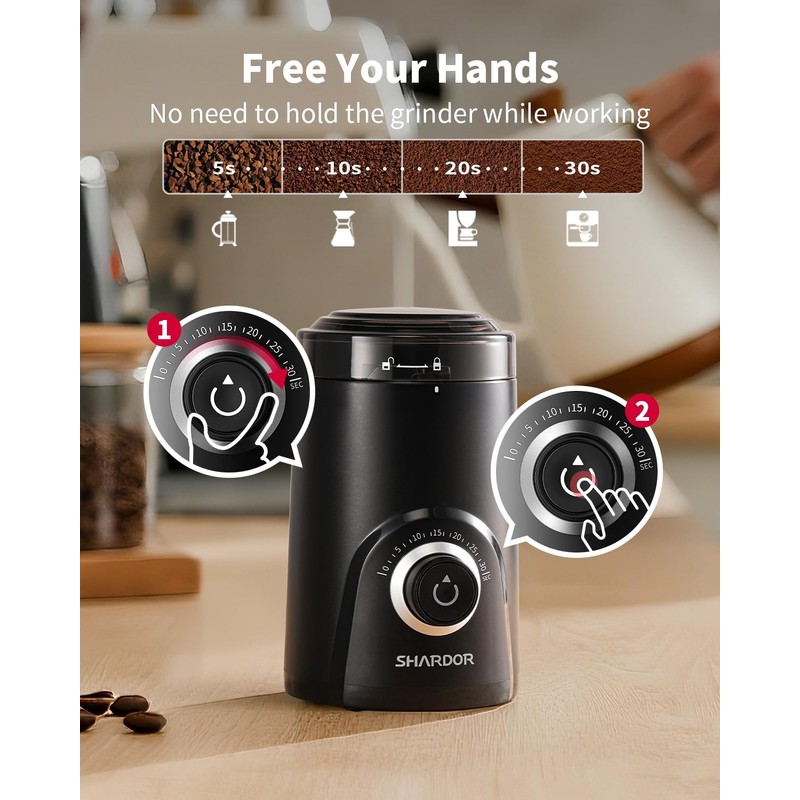 SHARDOR Electric Super Silent Blade Coffee Grinder, Timed Grind Control