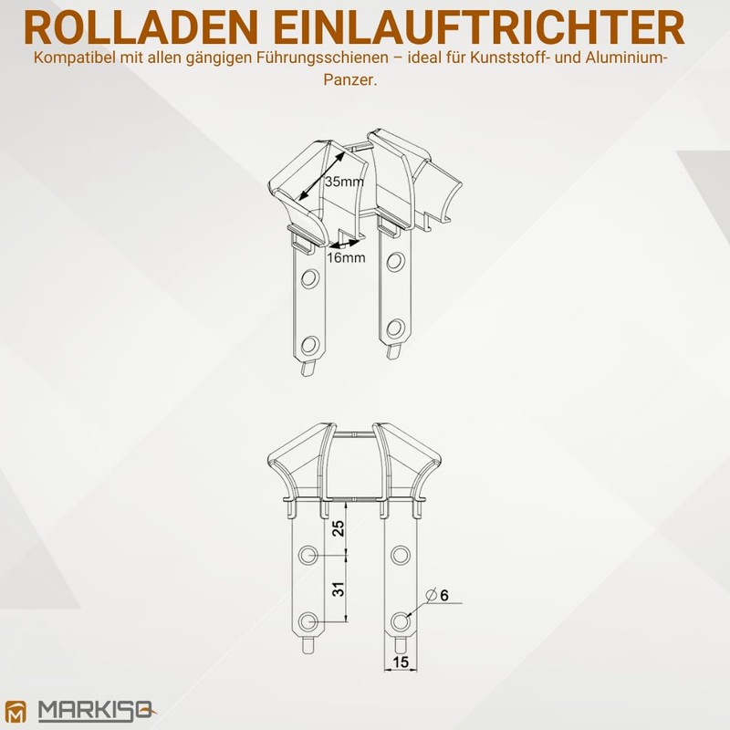 Universal Inlet Funnel for Roller Shutters, Roller Shutter Guide in