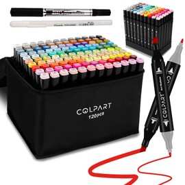colpart 120 Colors Alcohol Markers Set Dual Tip Art Markers for Kids Marker Pens with Pen Holder and Case for Adult Painting Supplies Perfect for Painting, Coloring Book, Sketching and Drawing