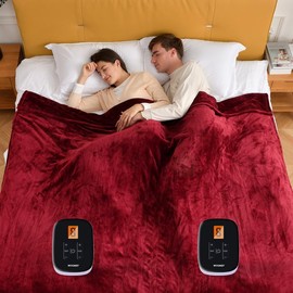 WOOMER Electric Blanket Heated Heating Blanket Queen Size 90"x 84" Warm Blanket Double Sided Luxurious Soft Faux Fur, ETL Certified, 10 Heating Levels 0.5-12H Auto Off Machine Washable Red