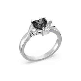 Shusukue Black Heart Crystal Ring 925 Sterling Silver Black Zircon Ring Engagement Promise Jewelry Gift for Women Size 7.5